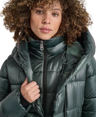 Women's Bibbed Shawl-Collar Packable Shine Puffer Coat