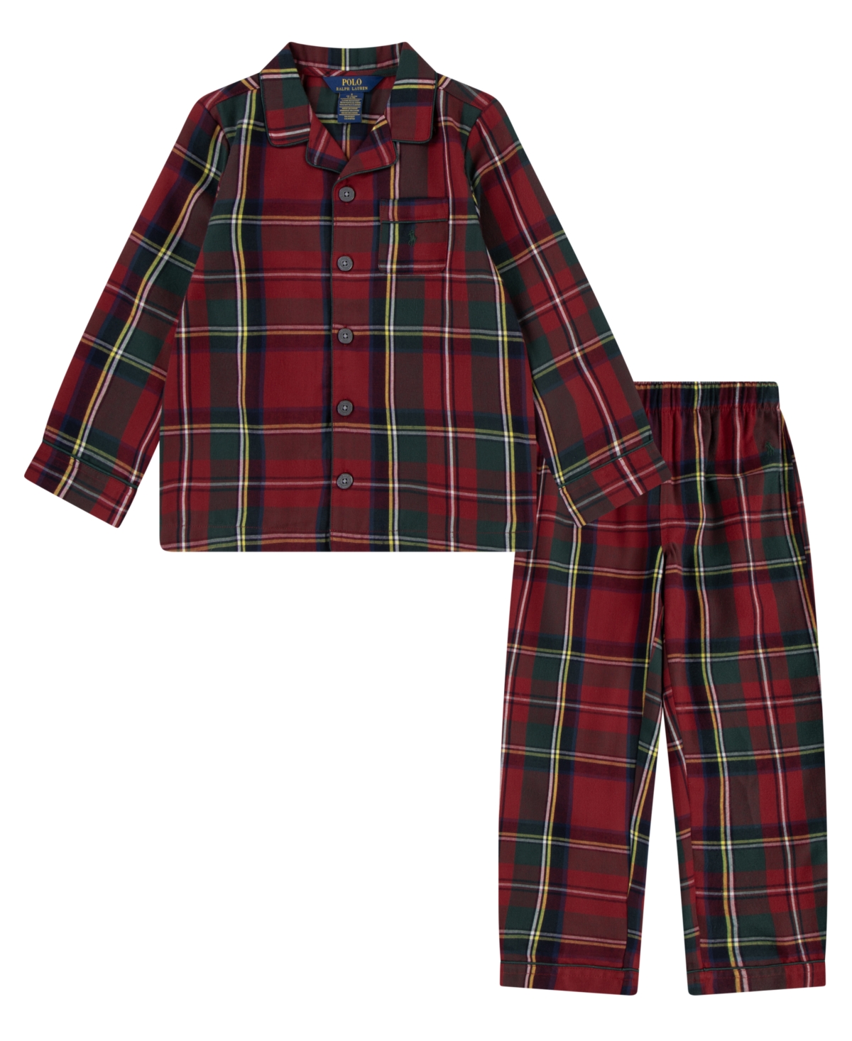 Polo Ralph Lauren Little Boys Woven Long Sleeve Top And Pant, 2-piece Pajama Set In Polo Red Stewart 2