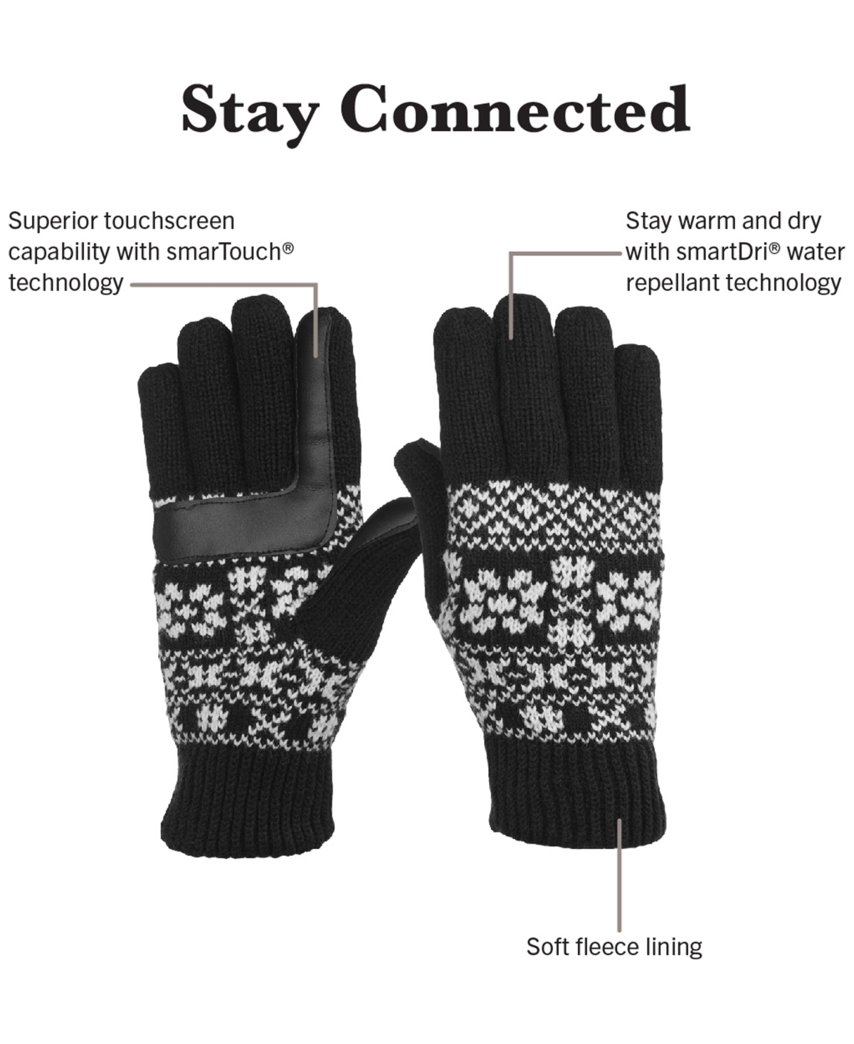 Isotoner Signature Nordic Fair Isle Water Repellent Touchscreen Knit Gloves