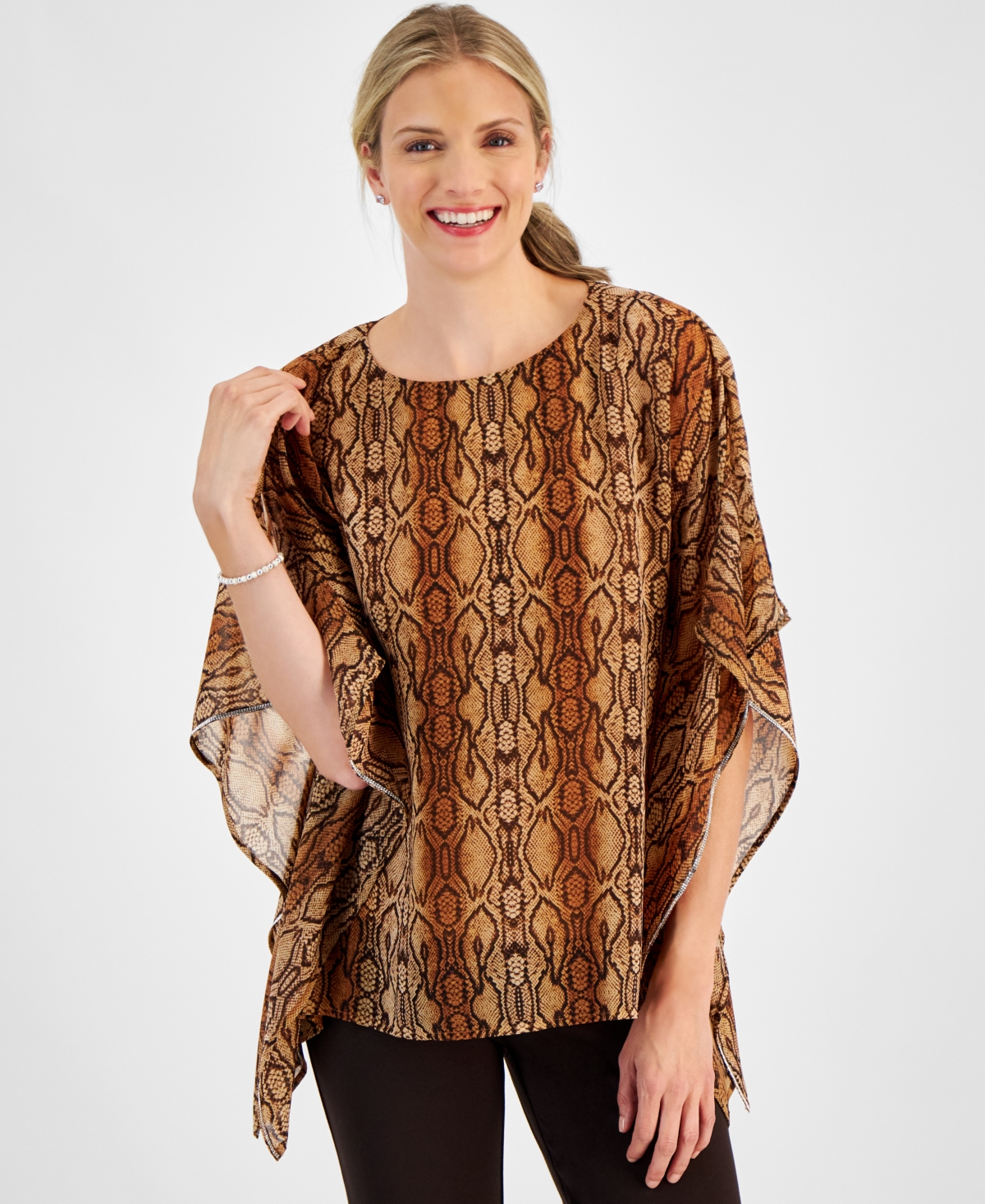 Jm Collection Petite Fancy Python Chiffon Poncho Top, Created for Macy's