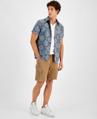 Sun Stone Mens Henley Printed Short Sleeve Shirt Cargo Shorts Created For Macys