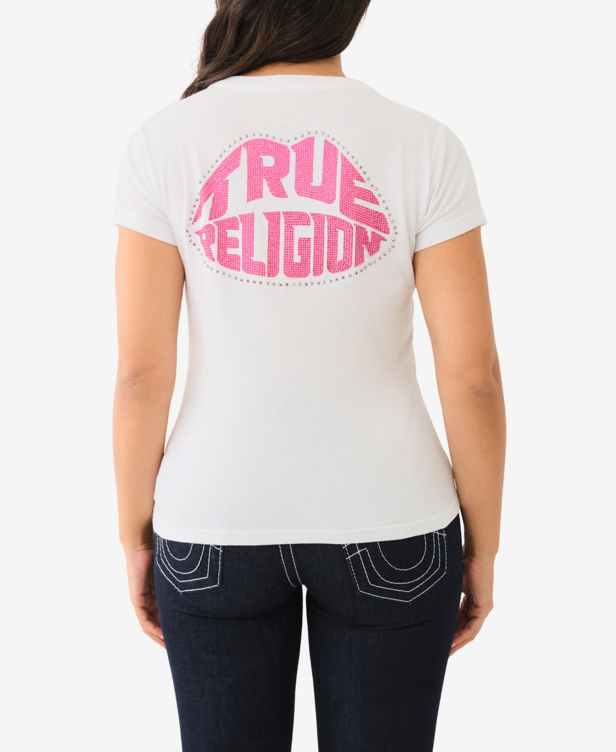 True Religion Women's Crystal Lips V Neck Tee