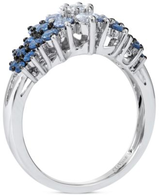 Blue Ombr&eacute; Sapphire (1 ct. t.w.) & White Sapphire (1/3 ct. t.w.) Cluster Ring in 14k White Gold