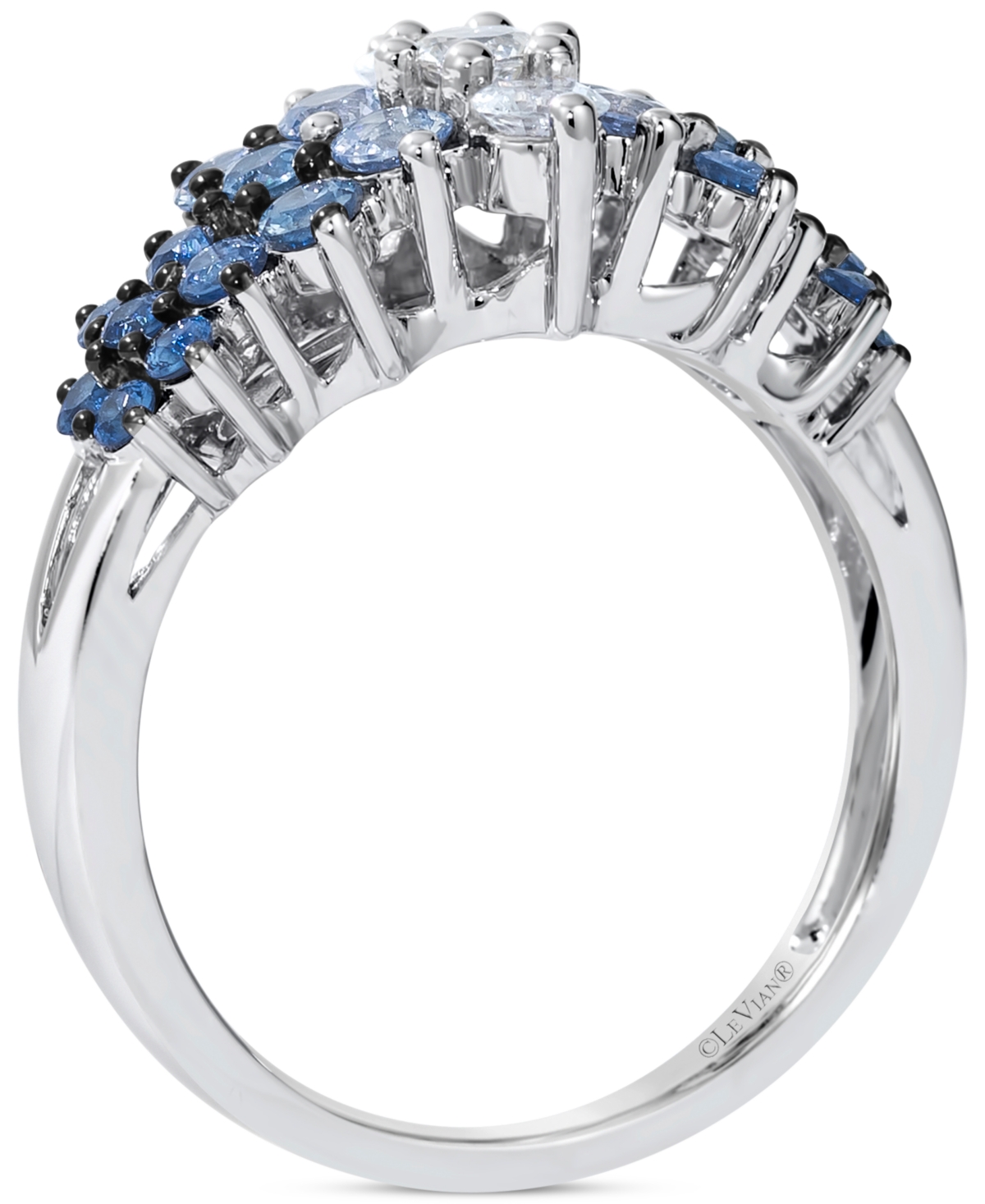 Le Vian Blue Ombre Sapphire (1 Ct. T.w.) & White Sapphire (1/3 Ct. T.w.) Cluster Ring In 14k White Gold In White Gold