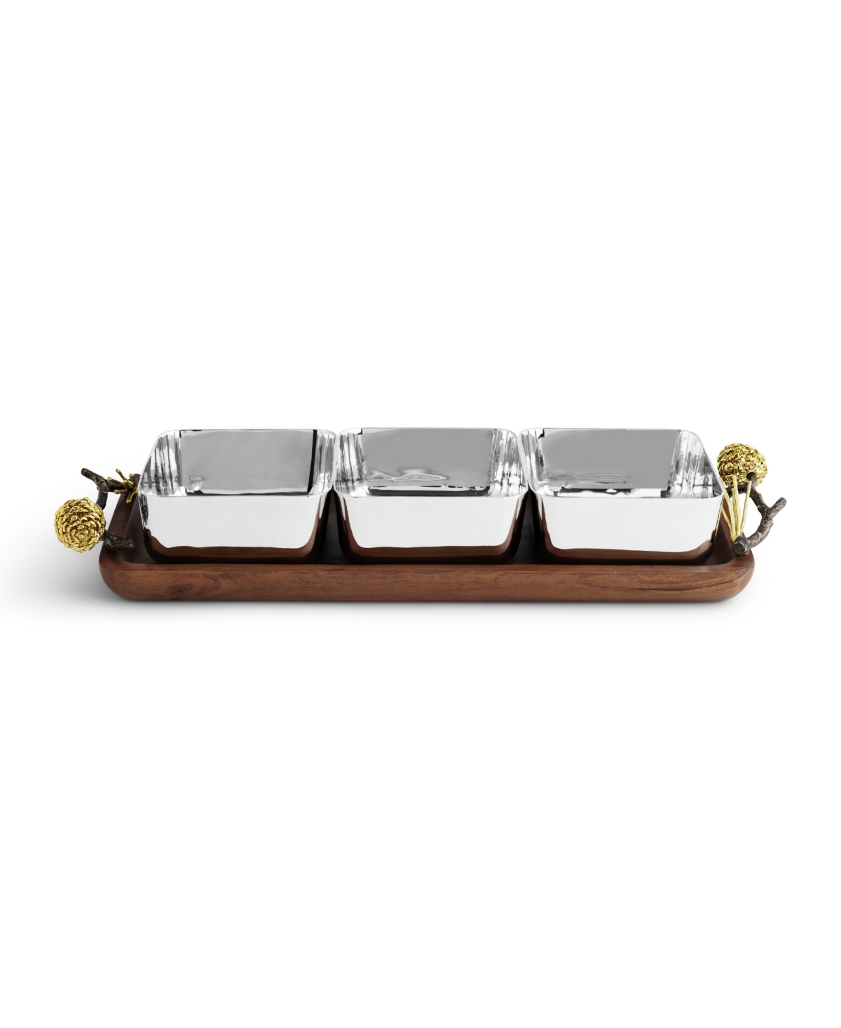 Michael Aram Pinecone Wood Triple Bowl In No Color