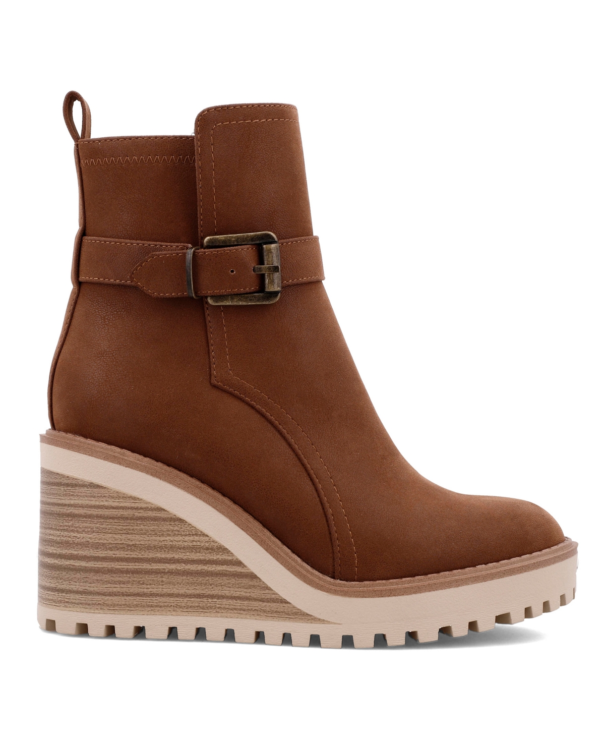 Mia Cleste Womens Buckle Manmade Wedge Boots In Cognac