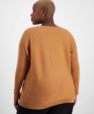 Свитер с вырезом лодочкой в полоску и пайетками из коллекции JM Plus Size, созданный для Macy's