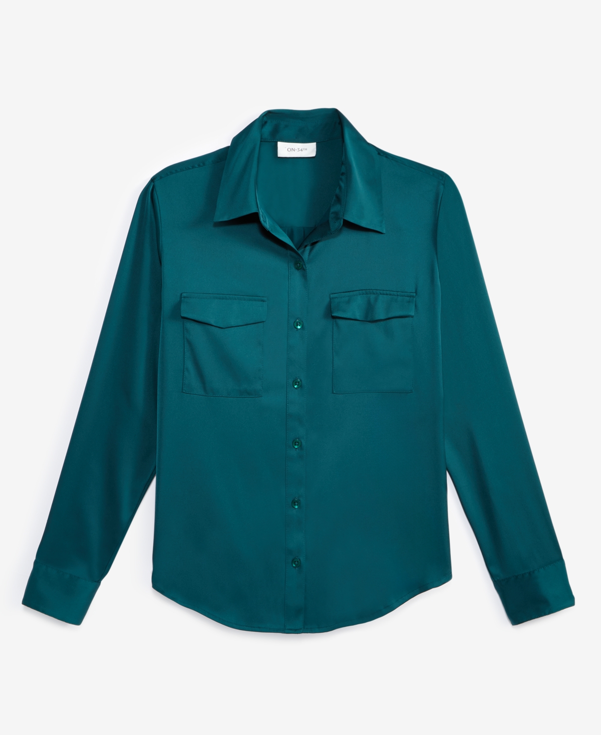 ON 34TH WOMEN'S BUTTON-FRONT LONG-SLEEVE SATIN UTILITY SHIRT, CREATED FOR MACY'S 
