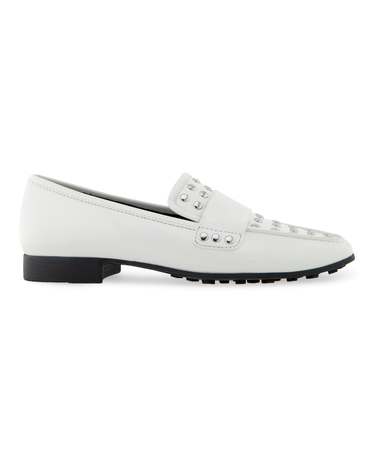 Aerosoles Women's Prince Studded Loafers - White Combo Smooth Faux Leather-Polyuret