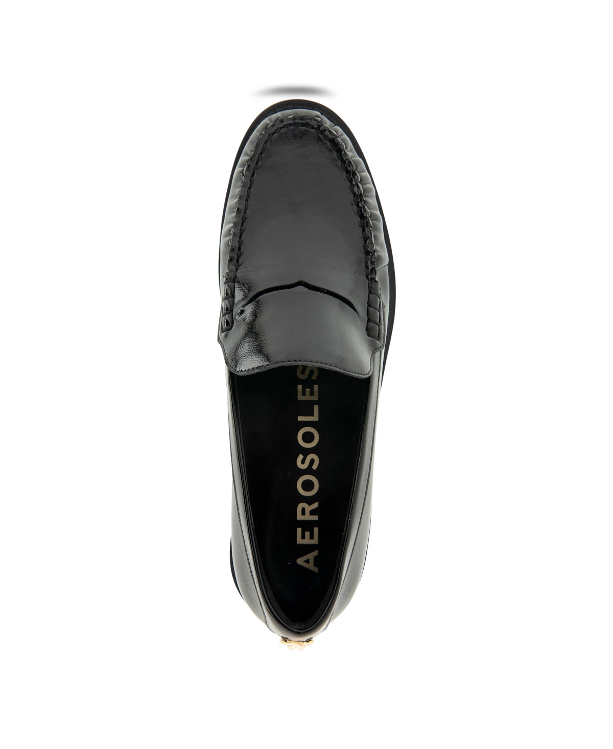 Shop Aerosoles Women's Sienna Block Heel Loafers In Black Patent Crinkled Faux Leather-polyu