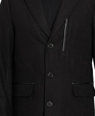 Men's Coat with Faux-Leather Trim