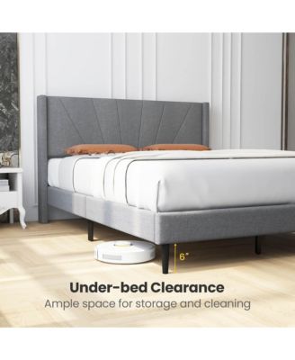 Queen Bed Frame Modern Platform Bed with Linen Upholstered Wingback Headboard