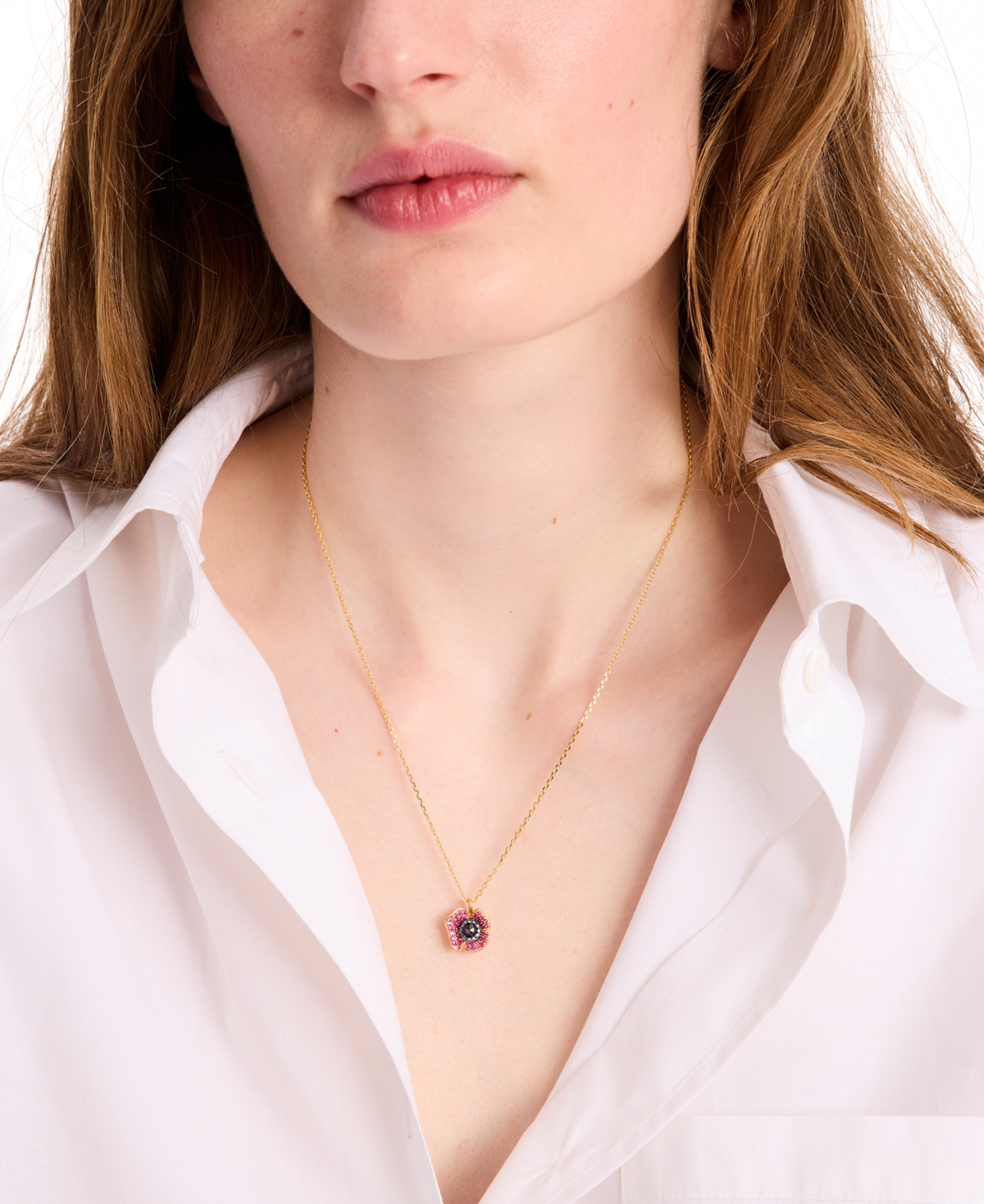Kate Spade New York Gold-Tone Color Cubic Zirconia Poppy Mini Pendant Necklace, 16