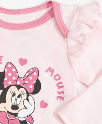 Baby Girls Minnie Mouse Hat, Bodysuit & Pants Set
