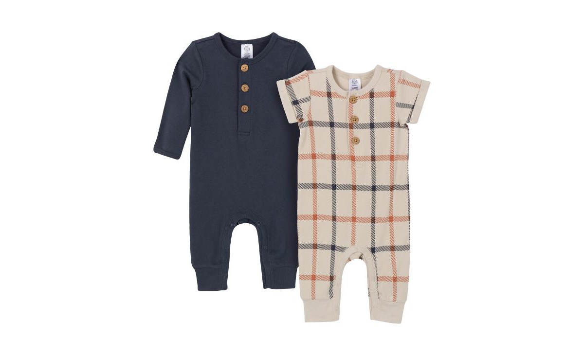 Gerber Baby Boys 2 Pack Long Leg Romper - Plaid