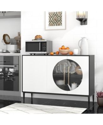 Sideboard Cabinet with Tempered Glass Door for Living Room Dining Room Kitchen-White