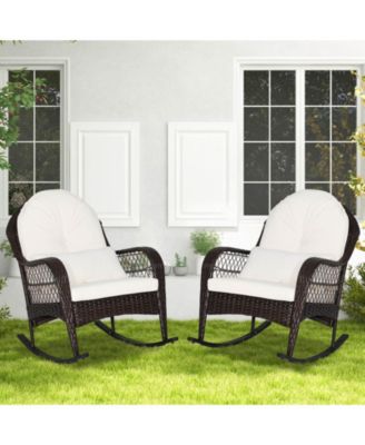 Patio Rattan Rocking Chair with Seat Back Cushions and Waist Pillow