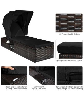 Outdoor Adjustable Cushioned Chaise Lounge Chair with Folding Canopy