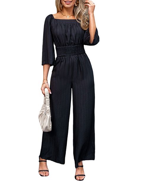 alfani Cupshe Women's Square Neck Straight Leg Jumpsuit Women's Fashion Shoes & Accessories