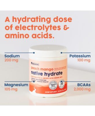Native Hydrate, Zero Sugar, Electrolytes Powder with BCAAs, Peach Mango Hydration Powder, Keto & Paleo Friendly, 30 Servings