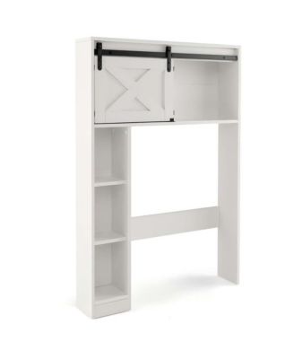 4-Tier Over The Toilet Storage Cabinet with Sliding Barn Door and Storage Shelves-White