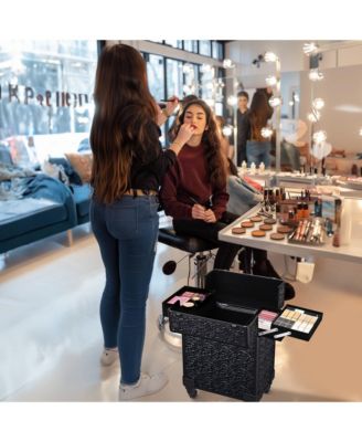 Rolling Makeup Train Case Cosmetic Trolley Organizer Mermaid Black