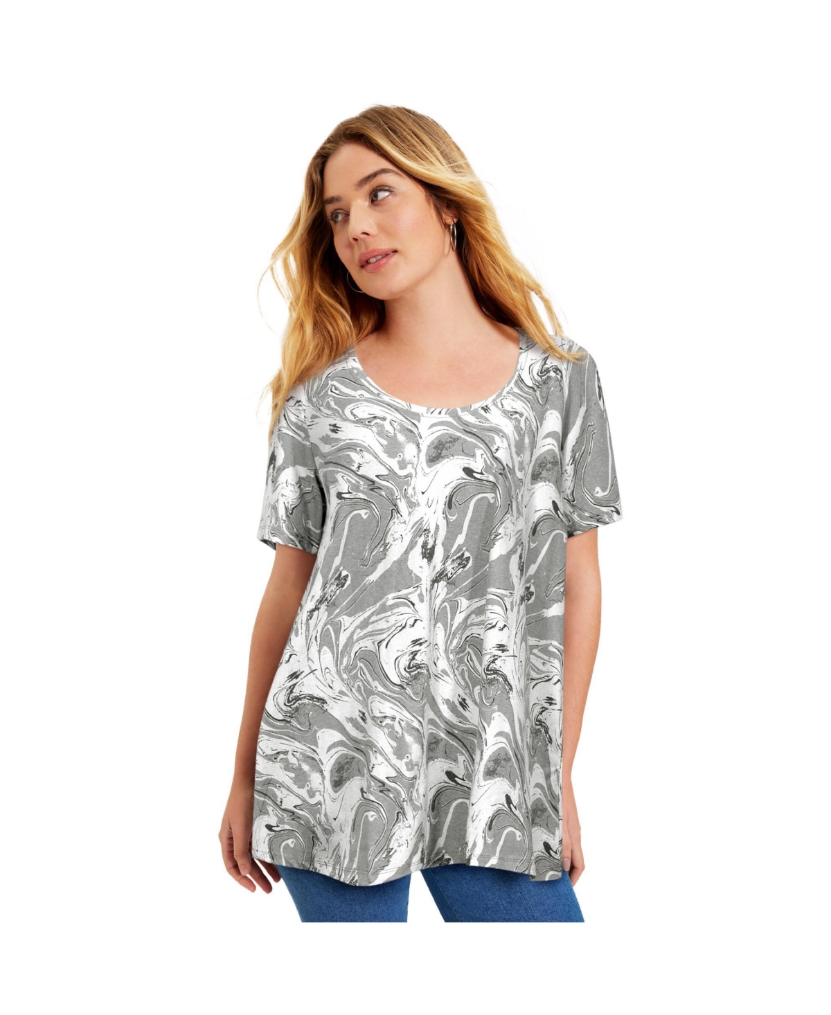 Plus Size June + Vie Short-Sleeve Swing One + Only Tee - Oatmeal marble
