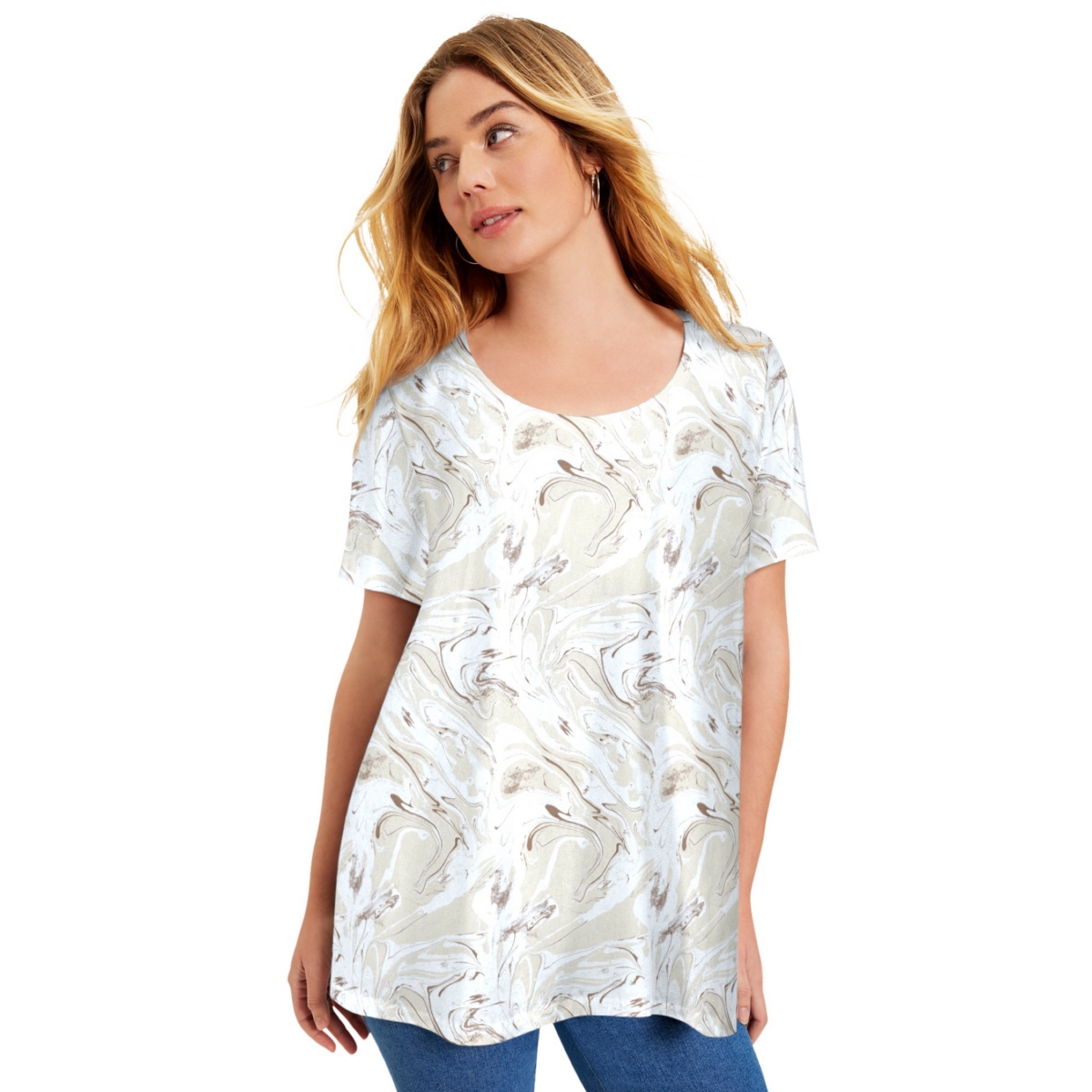 Plus Size June + Vie Short-Sleeve Swing One + Only Tee - Oatmeal marble