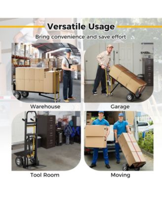 3-in-1 Convertible Hand Truck Metal Dolly Cart with 4 Rubber Wheels for Transport-Black