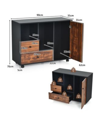 Mobile Filing Cabinet 2 Drawers with Open Shelves