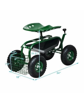 4-Wheel Rolling Garden Cart Work Seat
