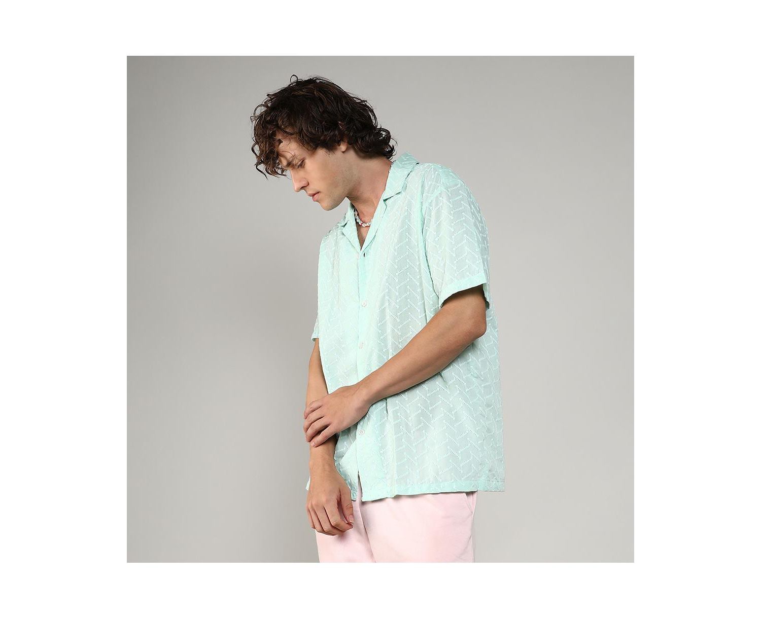 Men's Mint Green Embroidered Zig-Zag Shirt