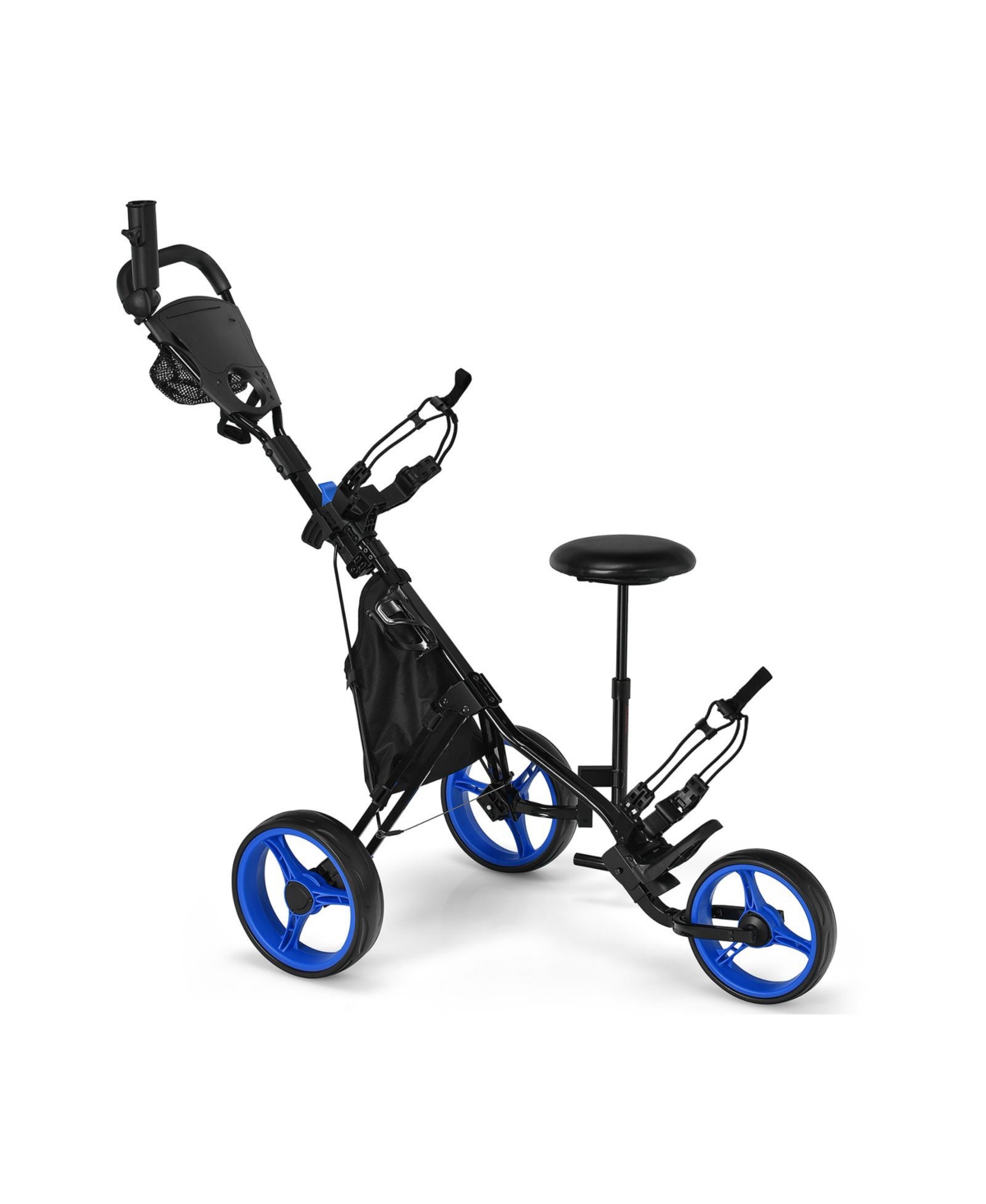 3 Wheel Folding Golf Push Cart with Seat Scoreboard and Adjustable Handle - Green
