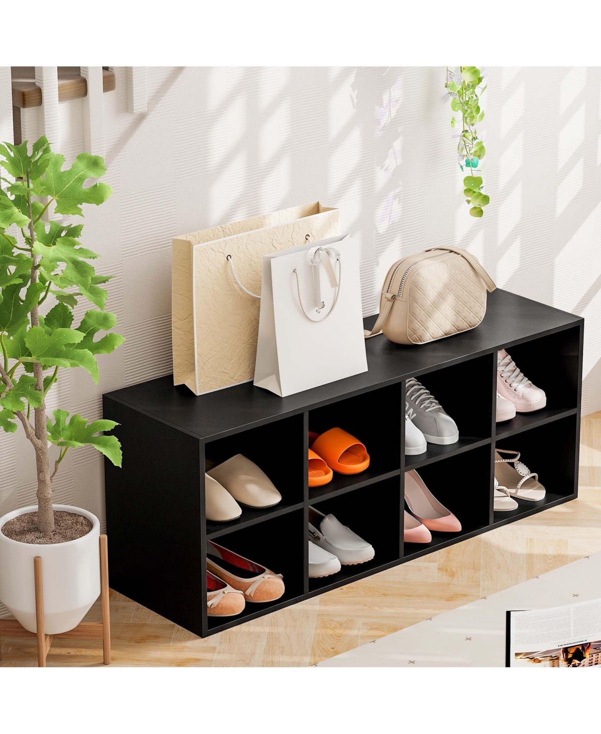 Costway 8 Cubbies Shoe Bench with 500 Lbs Weight Capacity Cubby Shoe Rack Storage Cabinet