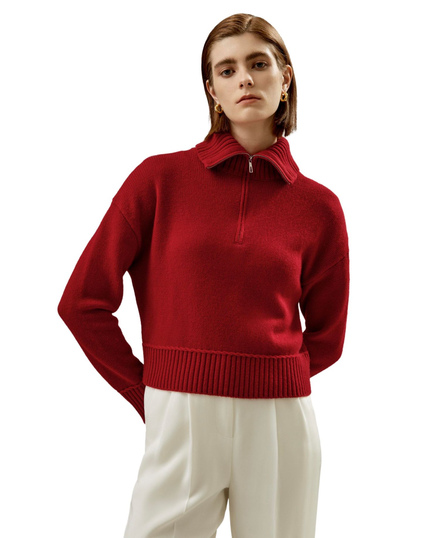 Women's Relaxed Fit Wool-Cashmere Blend Sweater