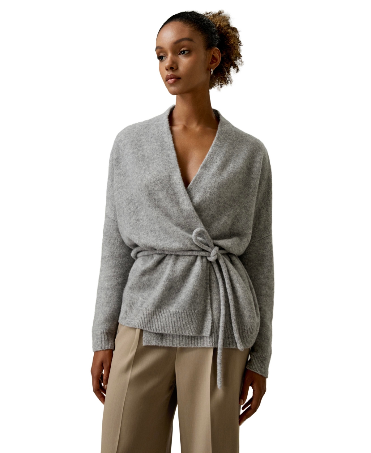 Women's Lounge Wrap Wool Knit Cardigan - Pale turquoise