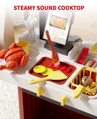 82-Piece Kids Play Kitchen Set Fried Chicken Shop with Steam, Water Circulation Sink, and Color-Changing Food for Ages 3+