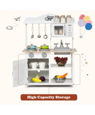 Wooden Pretend Play Kitchen Set for Kids with Accessories and Sink