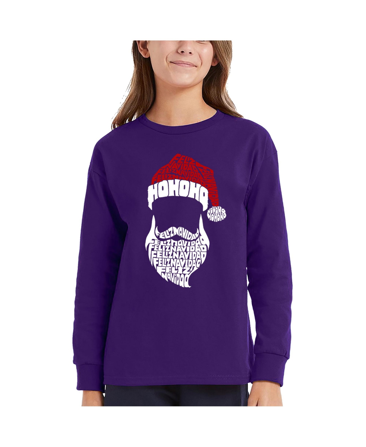La Pop Art Girls Feliz Navidad Santa Claus Word Art Long Sleeve T-Shirt