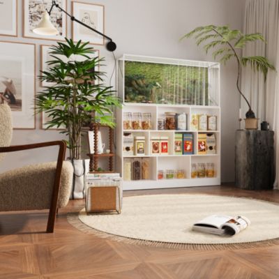 55.1" Wood 10-Shelf Freestanding Bookcase Standard Storage Organizer for Living Room, Office & Study