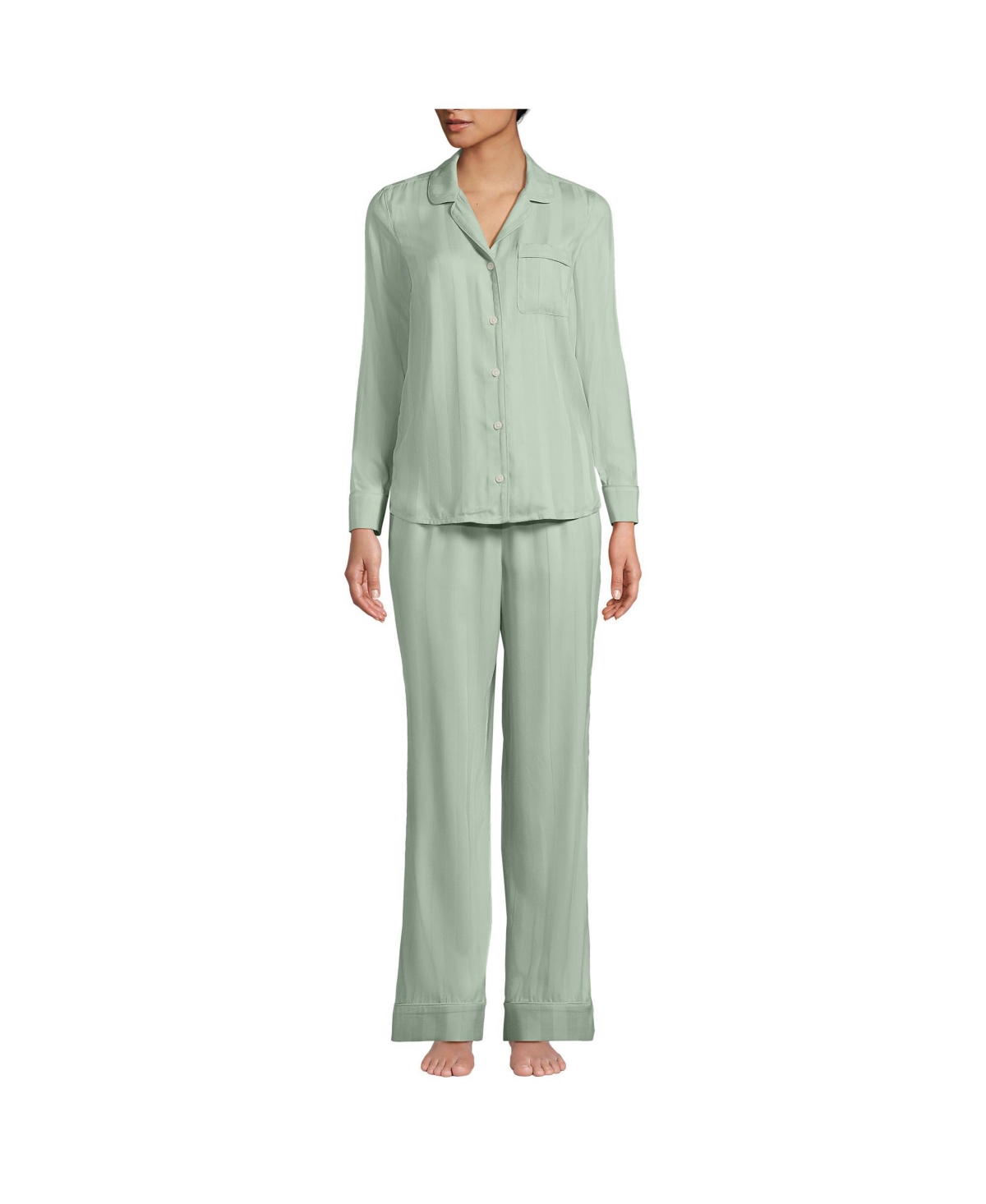 Women's Shadow Stripe 2 Piece Pajama Set - Top and Pants - Washed sage