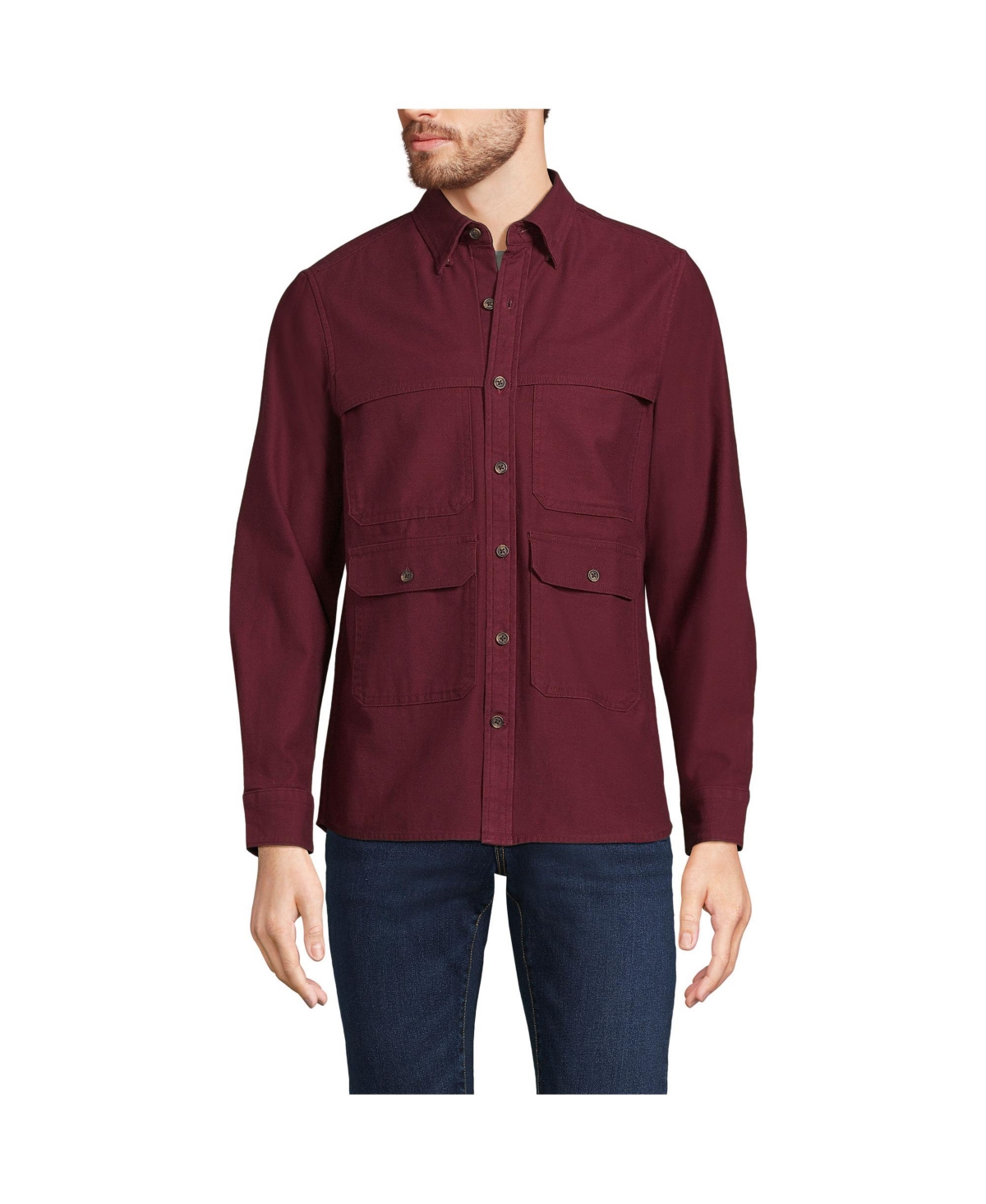 Men's Long Sleeve Textured Twill Utility Shirt - Royal burgundy