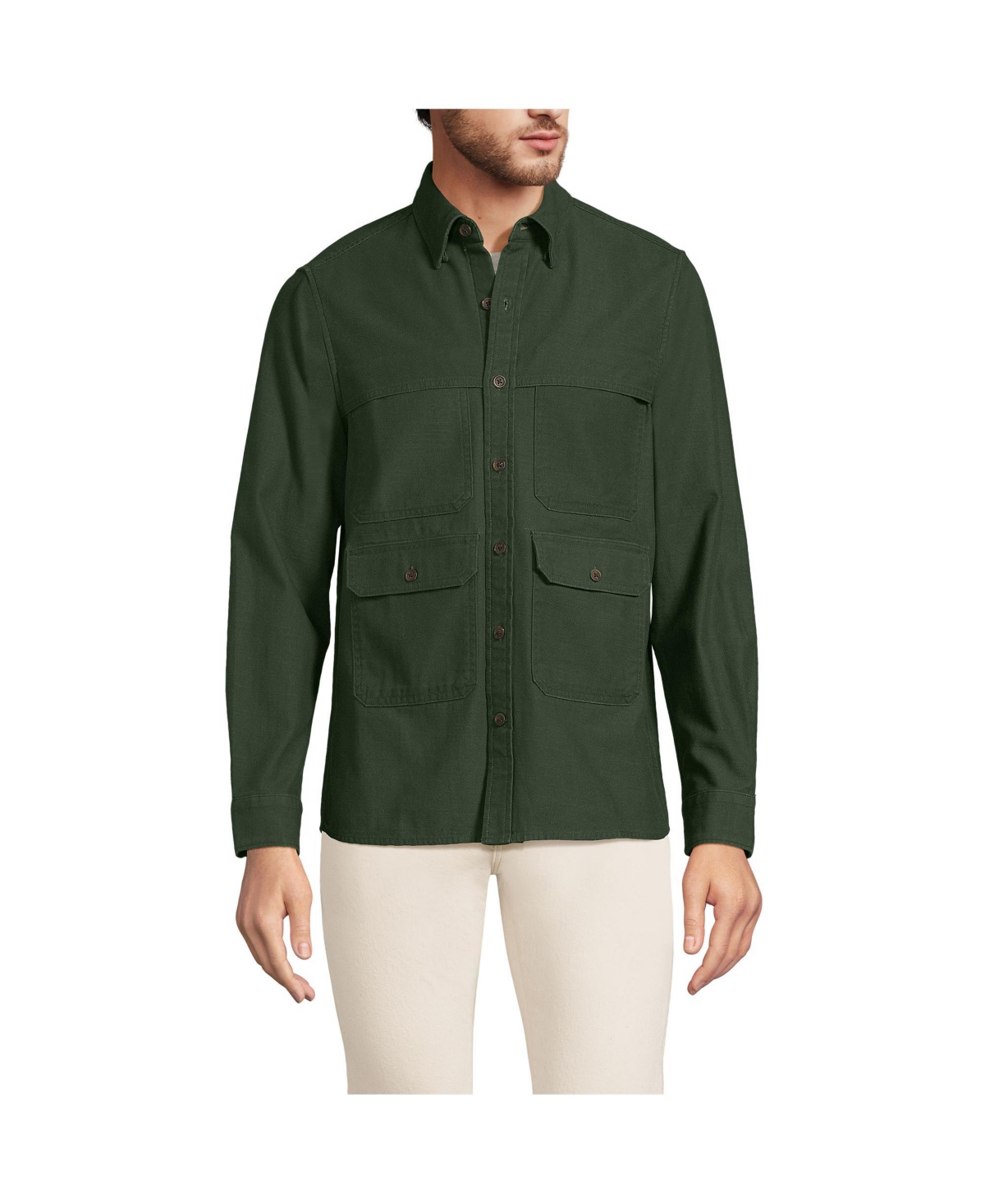 Men's Long Sleeve Textured Twill Utility Shirt - Evergreen forest