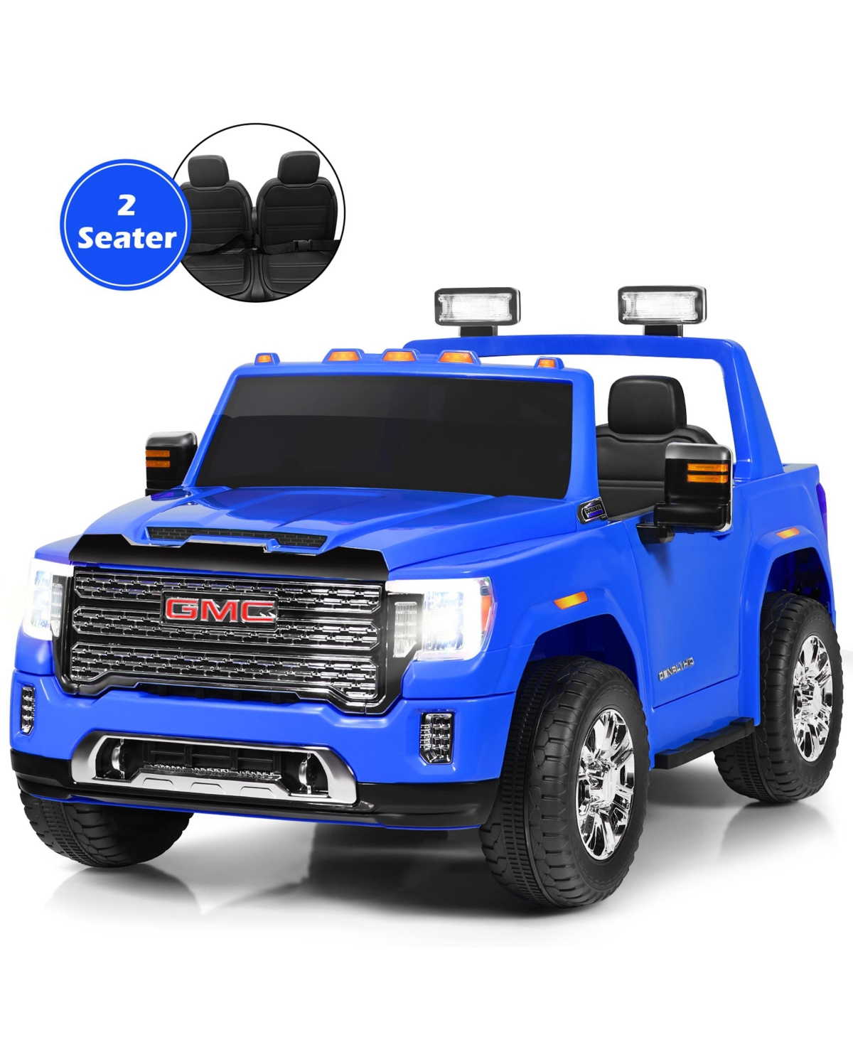 Gymax 12V Licensed Gmc Kids Ride On Car 2-Seater Truck w/ Remote Control Blue - Blue+black