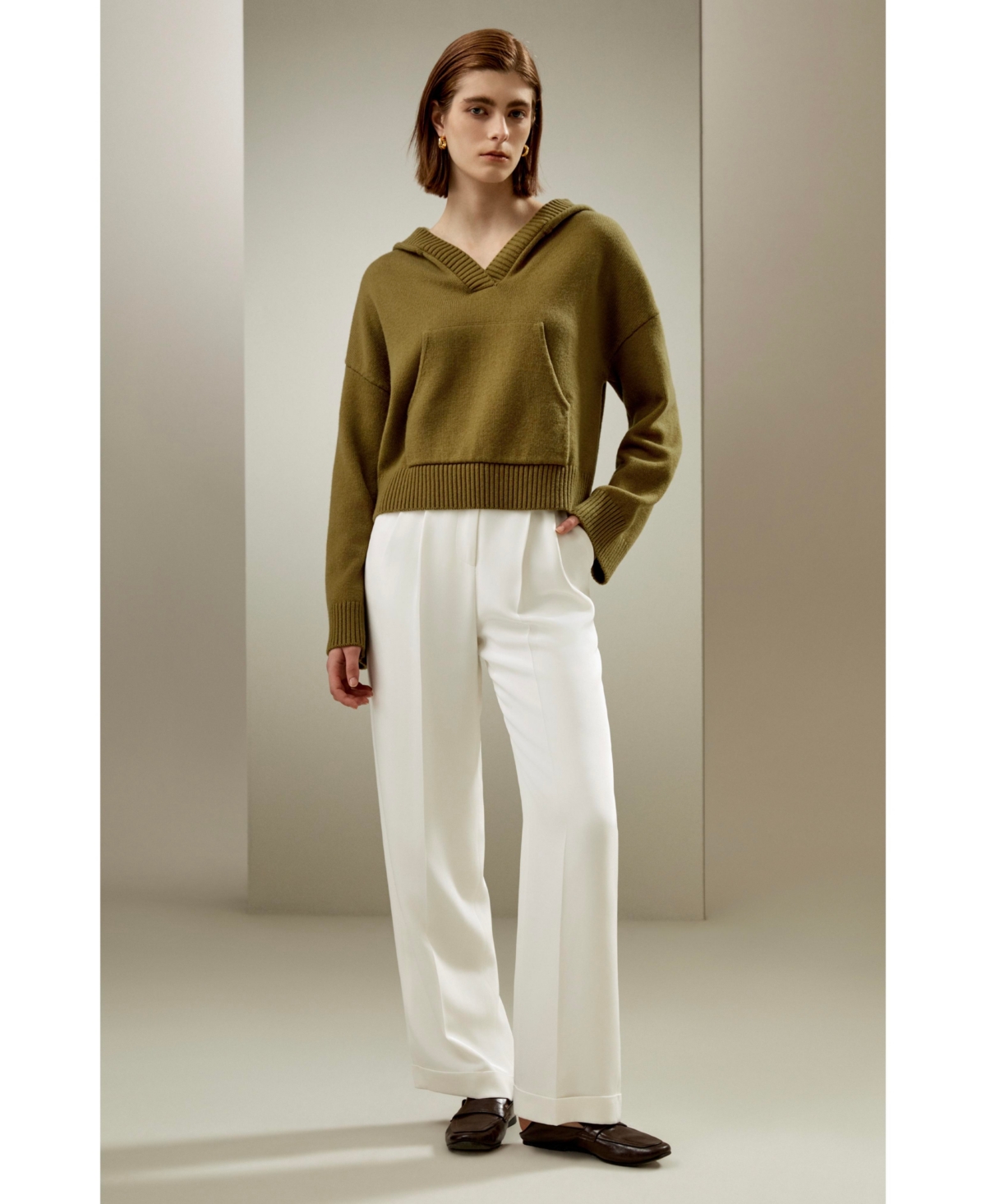 Lilysilk Women's Cropped Wool-Cashmere Blend Hoodie