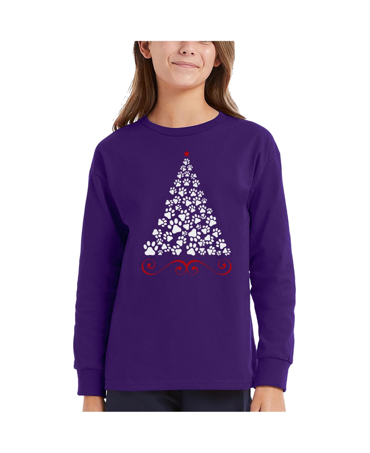 La Pop Art Girls Paw Christmas Tree Word Art Long Sleeve T-Shirt