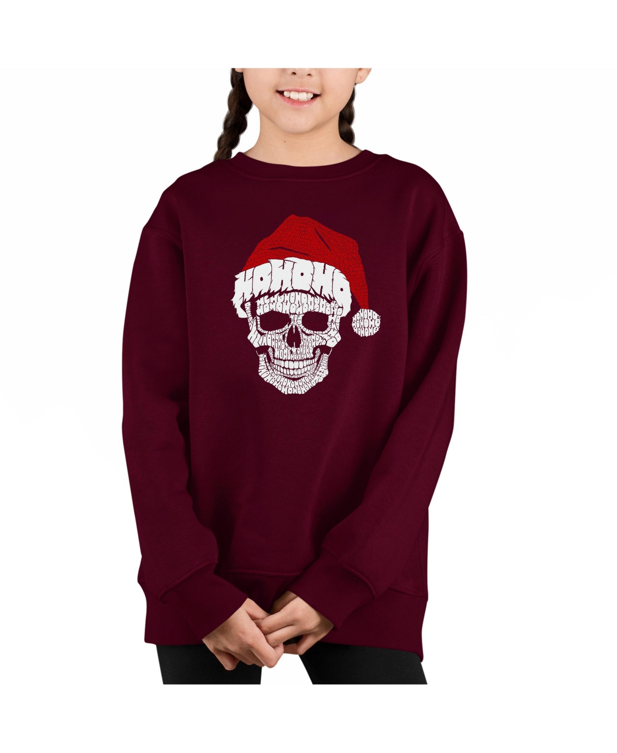 La Pop Art Girls Santa Skull Word Art Crewneck Sweatshirt