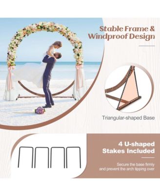 7.4 FT Round Wedding Arch Wooden Arbor Backdrop Stand with Triangular-Shaped Base