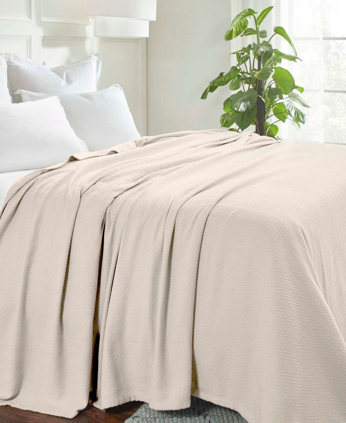 Superior Chevron All-season Cotton Blanket, King In Ivory