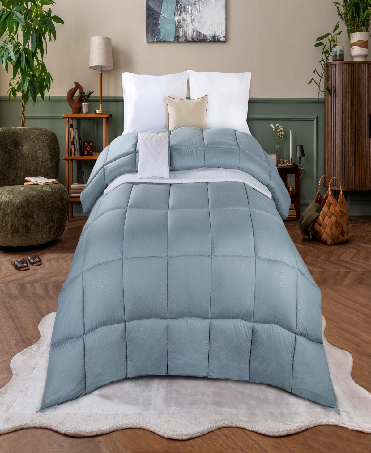 Superior Monochrome Basketweave Plush Microfiber Down Alternative Comforter, Twin Xl In Smoke Blue